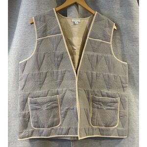 Pure Jill Elements J Jill Womens Quilted Vest Gray‎ Beige L Dobby Argyle